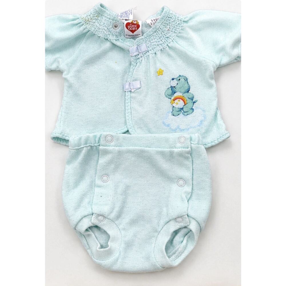 Vintage Care Bears Baby Outfit Set Blue Pajamas Top Bottoms 1980s Infant